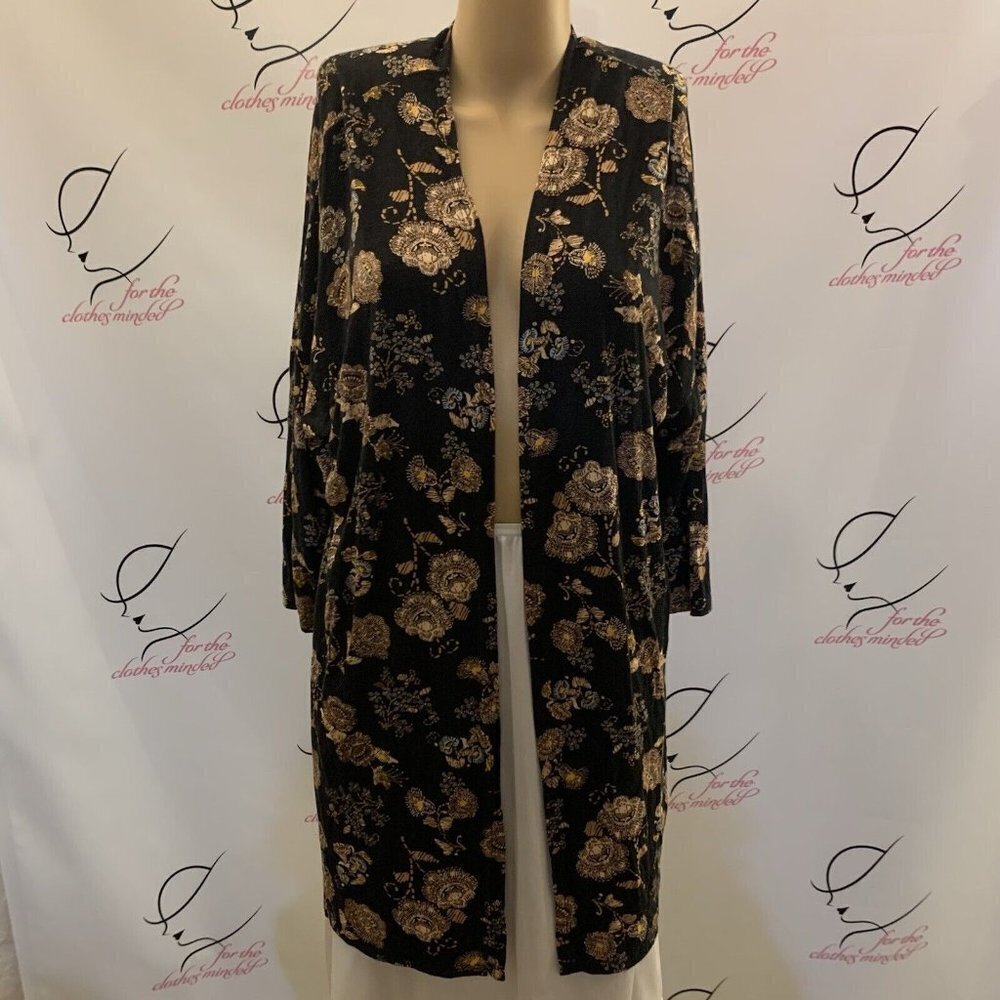 Acting Pro. Size Small. Knit Open Front Floral Duster. Stretch. B87.